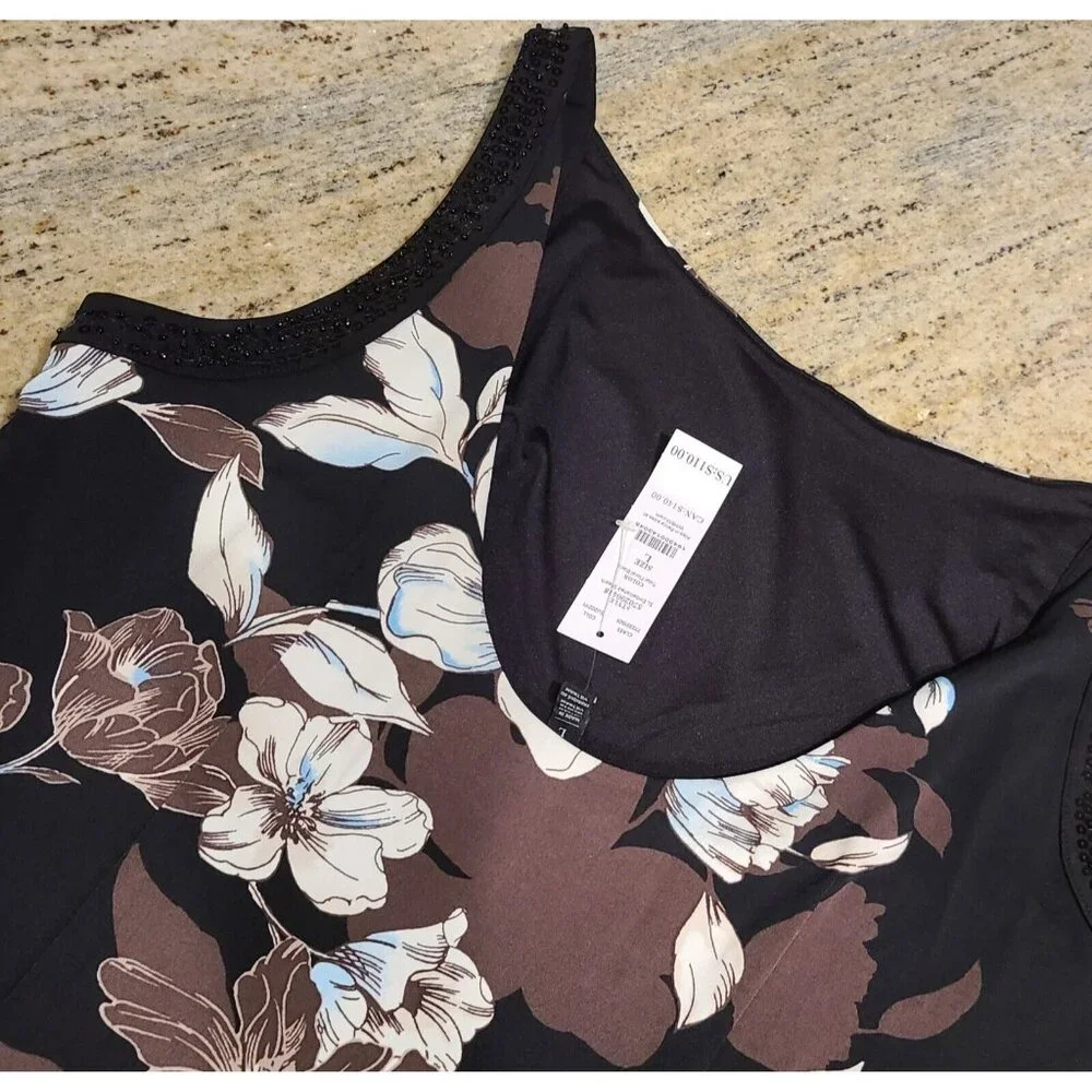 White House Black Market Sz L Dress Black Floral Sheath Embellished Romantic - Picture 9 of 16